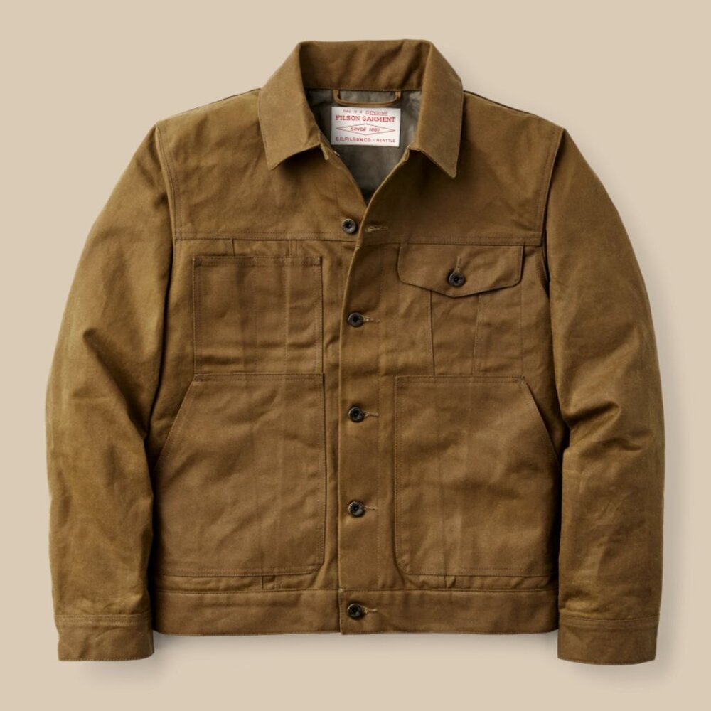 FILSON Tin Cloth Short Lined Cruiser Jacket Color: Dark Tan